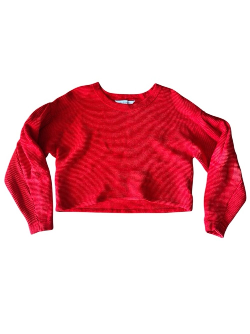Intermix Red Puff Sleeve Ribbed Pullover Sweater Long Sleeve Small